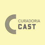 Logo do Curadoria cast. Um C grande formado por várias linhas em formato de C. Ao lado o texto "Curadoria Cast"